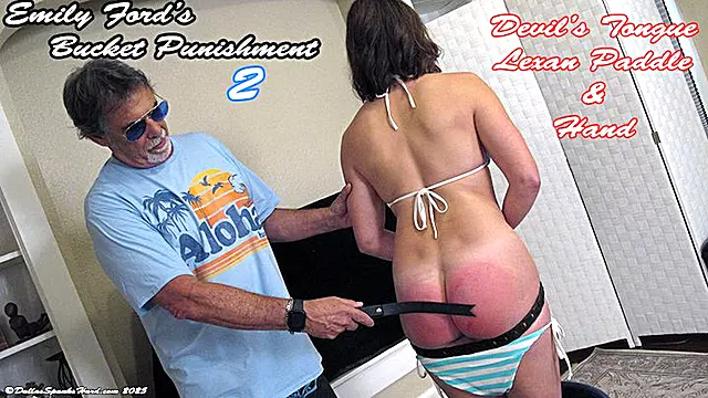 Emily Ford Bucket 2 - Painful Wet Strapping with Devil's Tongue, Lexan Paddle and Hand