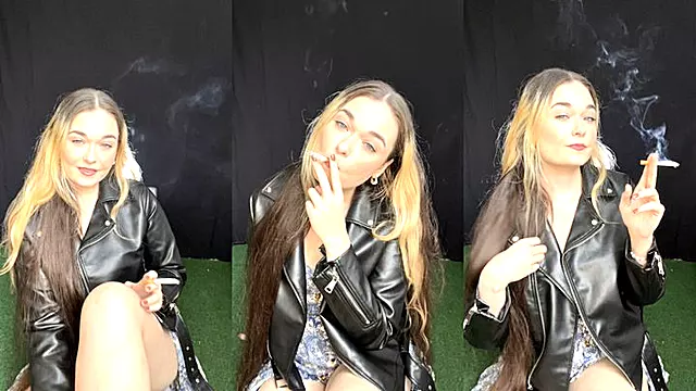Smoking in a leather jacket - Smokingrapunzel