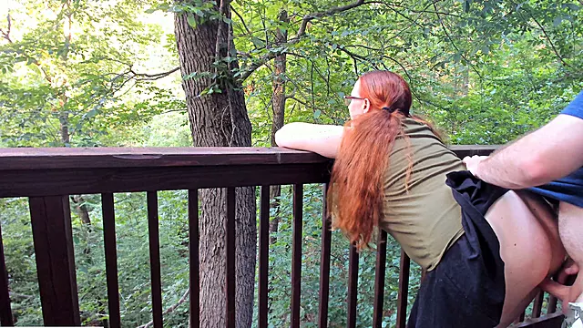 Sneaking Risky Public Trail Sex with a Redhead with Pigtails