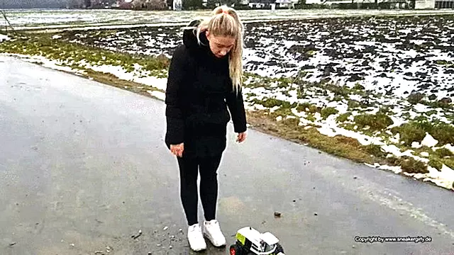 toy car crush in dirty white airmax sneakers