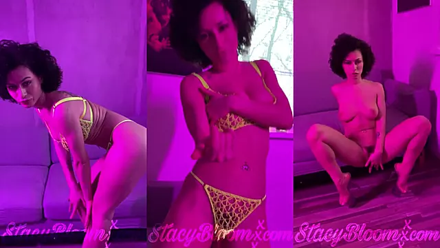 Sexy Brunette Sexually Dancing and Play Pussy in Lingerie - Closeup