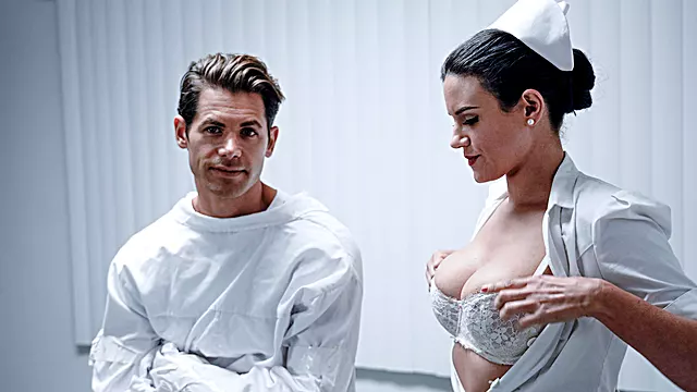 Nasty nurse in white stockings takes that D