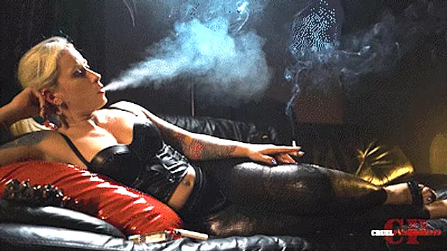 Smoker in a leather corset 4K MP4